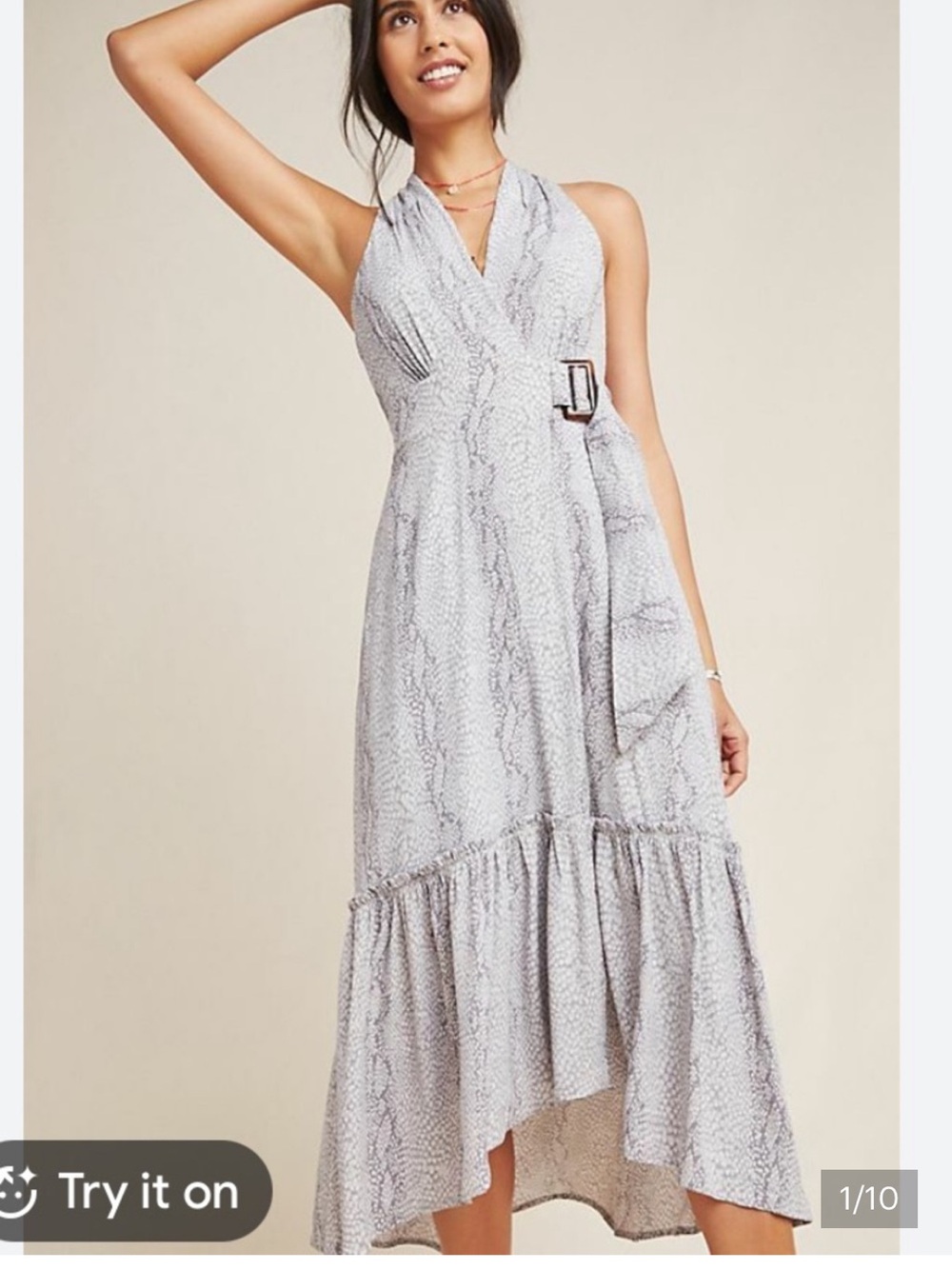 Anthropologie Marfa Halter High-Low Dress in Gray Snake Print size 6